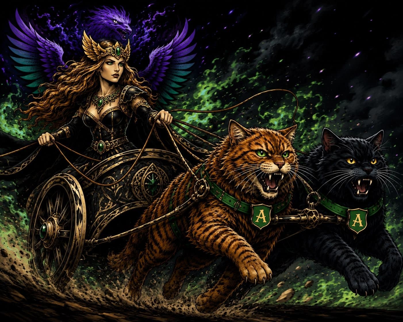 The Freya chariot, drawn by two cats